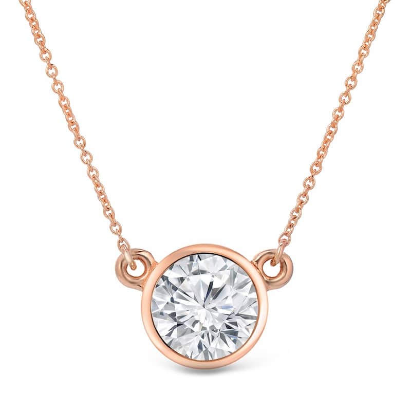 Auriya 14k Gold 2ctw Solitaire Moissanite Necklace Bezel-set - 8.2 mm - 8.2 mm - Rose