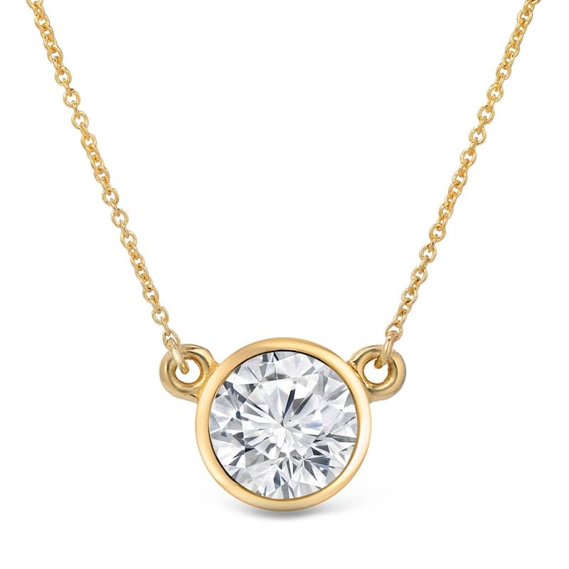 Auriya 14k Gold 2ctw Solitaire Moissanite Necklace Bezel-set - 8.2 mm - 8.2 mm - Yellow