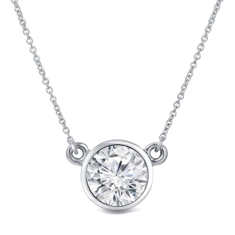 Auriya 14k Gold 2ctw Solitaire Moissanite Necklace Bezel-set - 8.2 mm - 8.2 mm - White