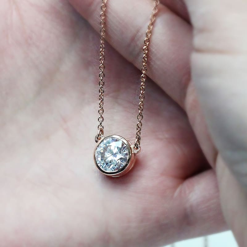 Auriya 14k Gold 2ctw Solitaire Moissanite Necklace Bezel-set - 8.2 mm - 8.2 mm