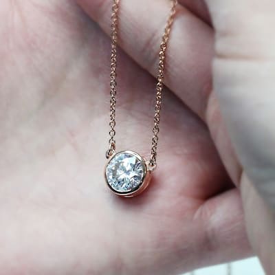 Auriya 14k Gold 2ctw Solitaire Moissanite Necklace Bezel-set - 8.2 mm - 8.2 mm