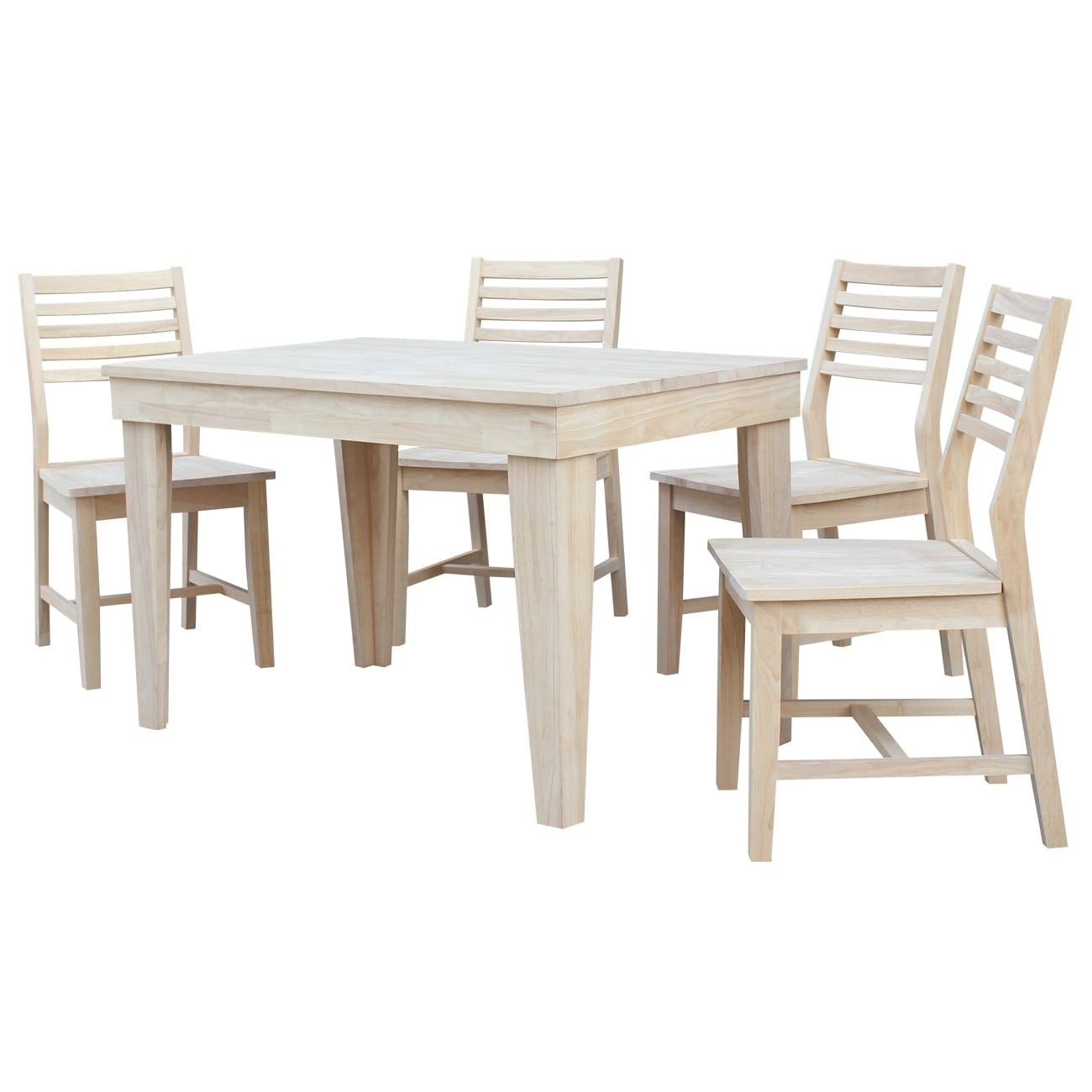 Aspen Solid Wood Dining Table With 4 Aspen Slat Chairs Unfinished 5 Piece Set Overstock 22815462