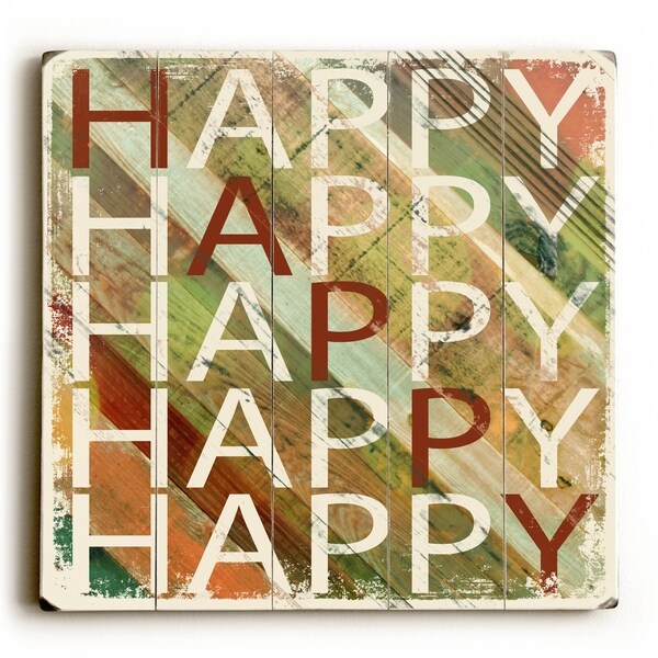 Happy - Planked Wood Wall Decor by Misty Diller