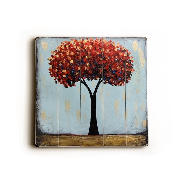 Ruby trees - Planked Wood Wall Decor by Danlye Jones