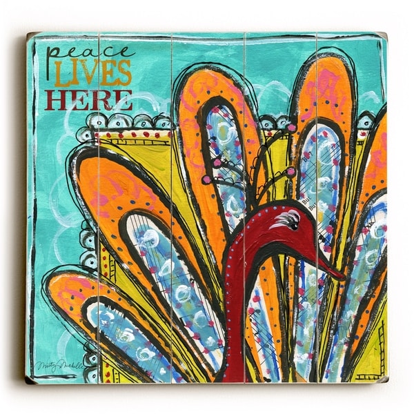 Peace lives here - Planked Wood Wall Decor by Misty Diller