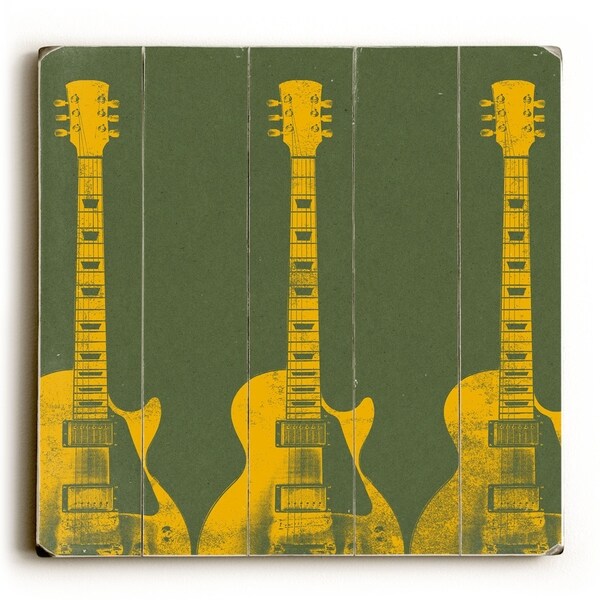 Orange Guitars - Planked Wood Wall Decor by Stella Bradley