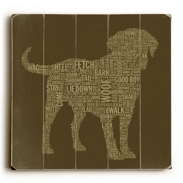 Brown Dog Typography Art - Planked Wood Wall Decor by Stella Bradley
