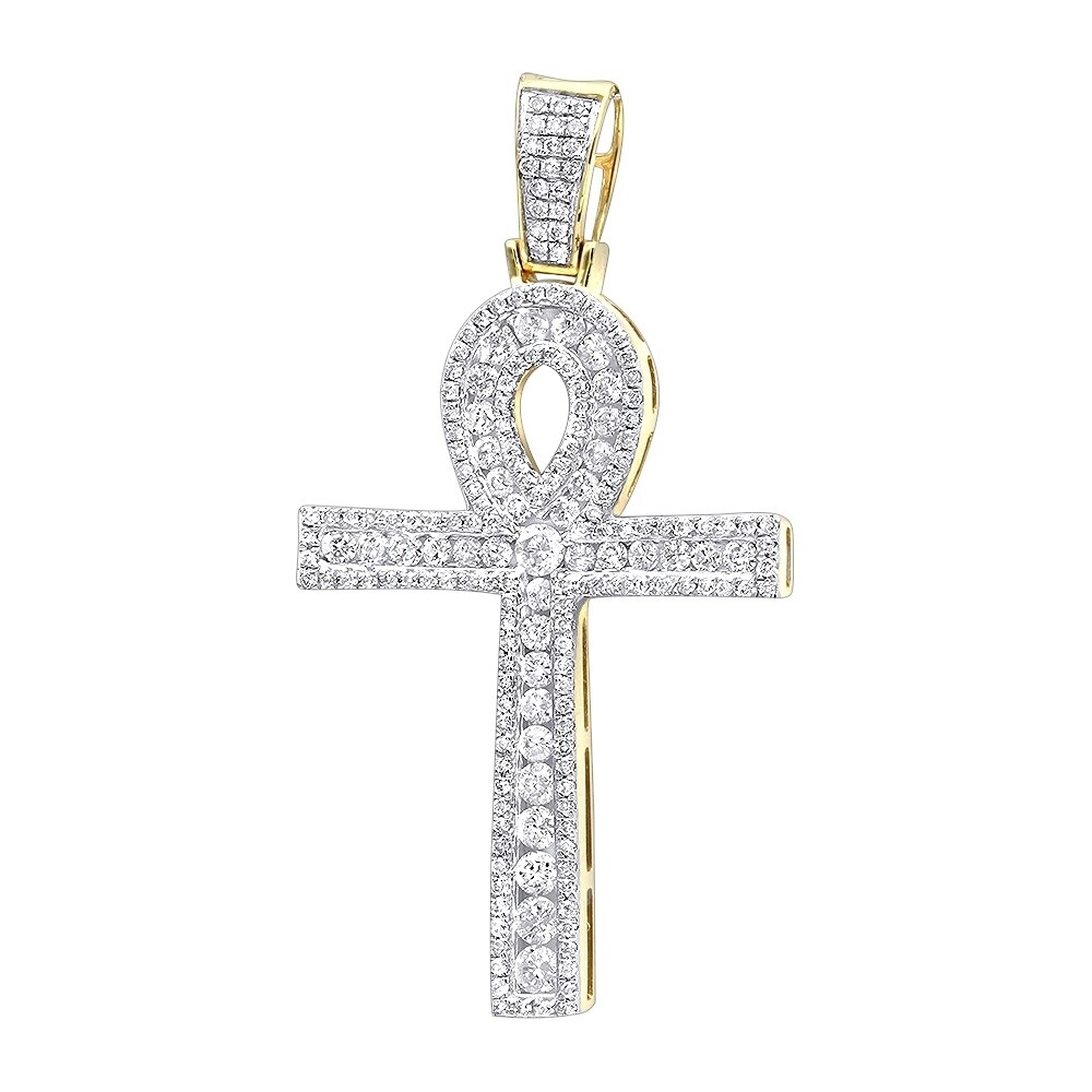 Details about   Solid White Gold 10K Diamond Sacred Ankh Cross Pendant Necklace 