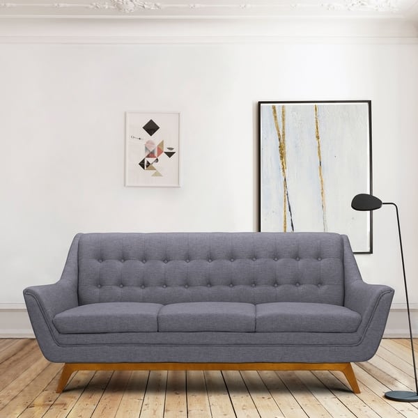 Armen Living Janson Mid Century Sofa In Champagne Wood Finish Sofa In Champagne Wood Finish