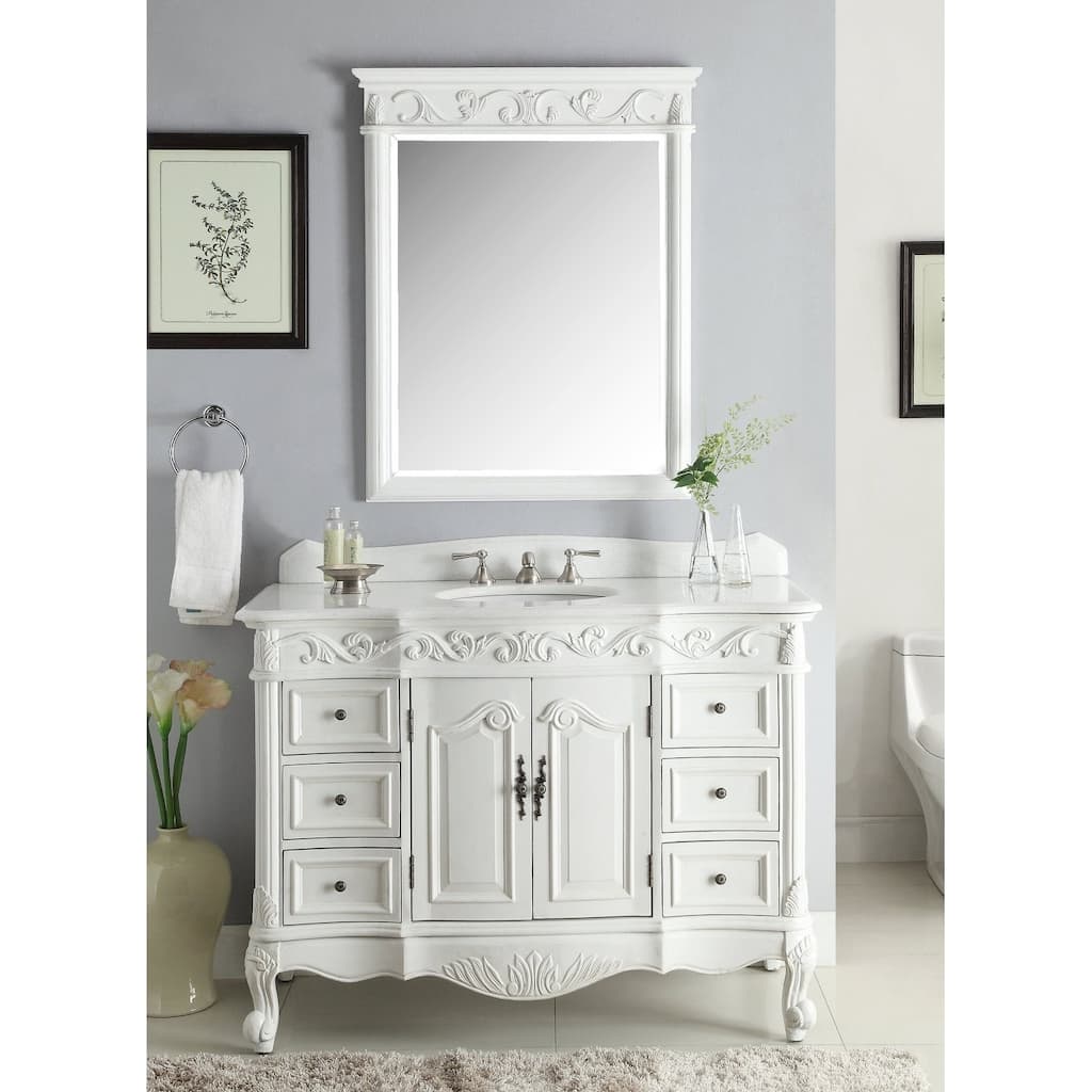 48" Benton Collection Beckham Antique White Bathroom Vanity & Mirror