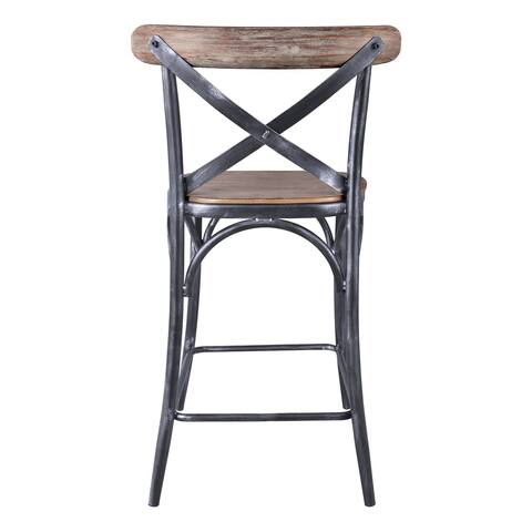 Armen Living Sloan Industrial 26" Counter Height Barstool in Industrial Grey and Pine Wood