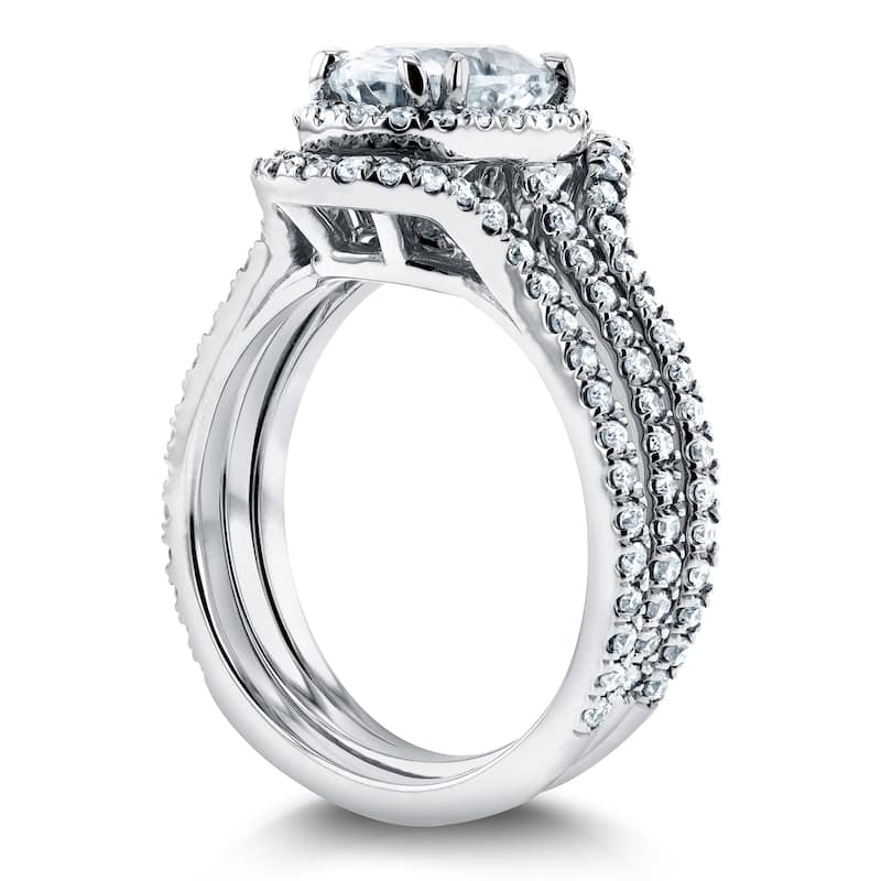 Annello by Kobelli Oval 14k Gold 2 1/4ct TGW Moissanite and Lab Grown Diamond Halo 3pc Bridal Set (GH/VS, DEF/VS) - Yellow