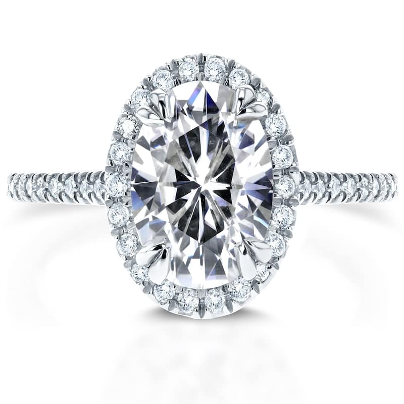 Annello by Kobelli Oval 14k Gold 1 4/5ct TGW Forever One Moissanite and Lab Grown Diamond Halo Engagement Ring (DEF/VS)