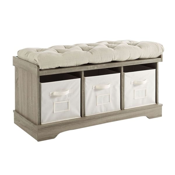 Shop We Furniture Wood Entryway Bench With Cotton Cushion Grey