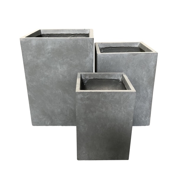 Durx-litecrete Lightweight Concrete Rectangle Planter-Set of 3 - 13'x13'x18.5'