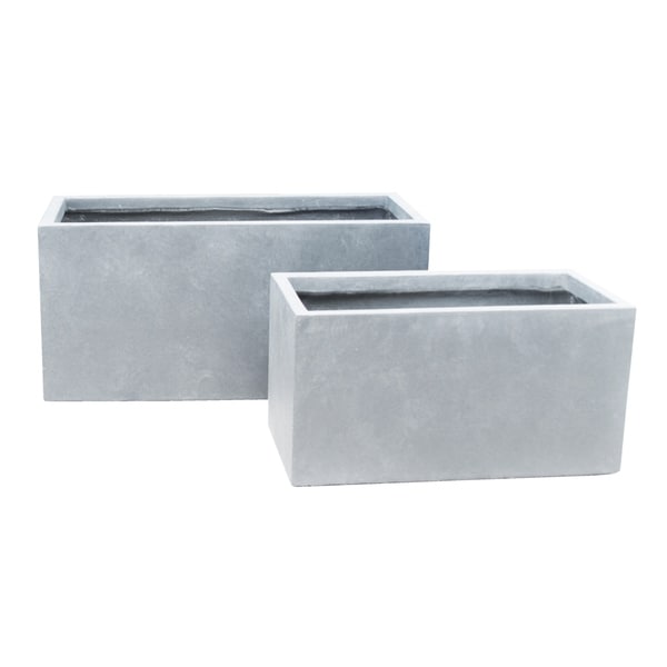 Durx-litecrete Lightweight Concrete Modern Long Cement Color Low Planter-Set of 2 - 31.1'x14.6'x14.8'