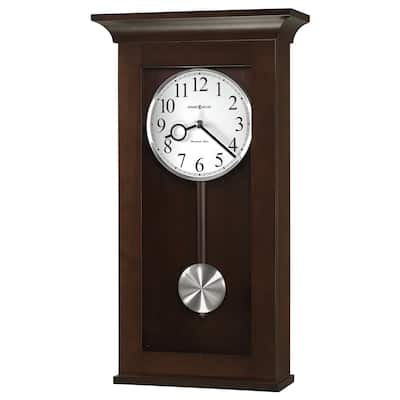 Howard Miller Dark Brown Wood Chiming Wall Clock with Pendulum