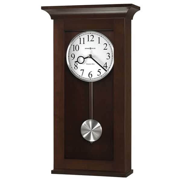 slide 1 of 1, Howard Miller Dark Brown Wood Chiming Wall Clock with Pendulum