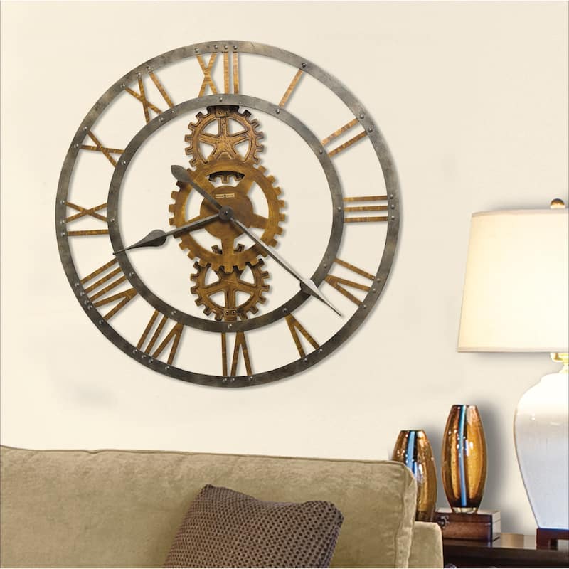 Howard Miller Crosby Industrial, Steampunk, Vintage with a Modern Twist, Statement Wall Clock, Reloj De Pared