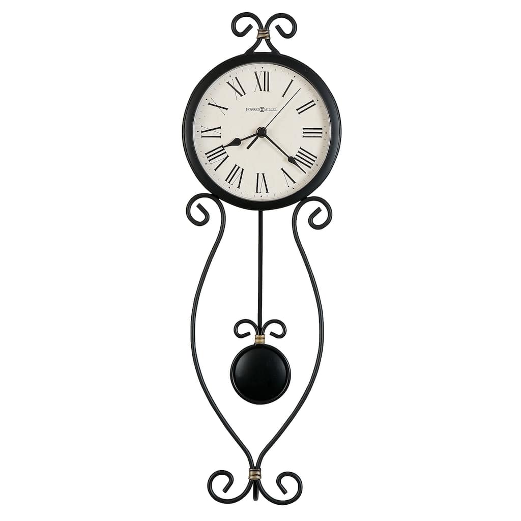 Howard Miller Black and Gold Wrought-iron Wall Clock with Pendulum