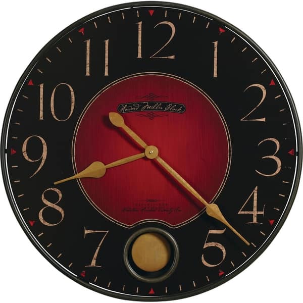 slide 2 of 2, Howard Miller Harmon Vibrant, Contemporary, Modern, Bold, Statement Wall Clock with Pendulum, Reloj De Pared