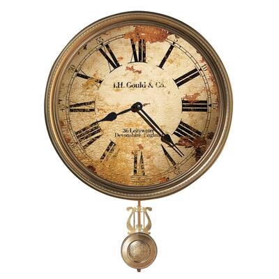 Howard Miller J. H. Gould & Co. III Antique, Vintage, Old World, & Industrial Style Distressed Wall Clock with Pendulum
