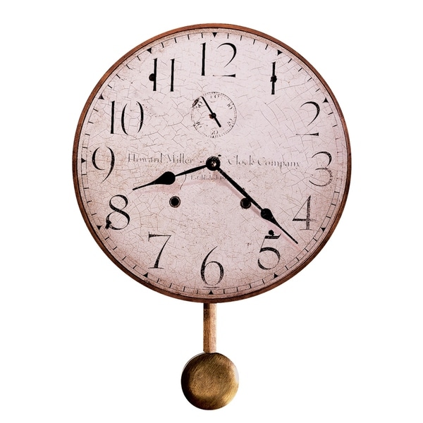 Howard Miller H. Miller 13 Inch Rustic, Industrial, Old World Style Distressed, Round Wall Clock with Pendulum