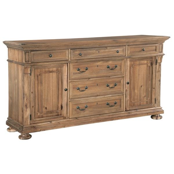 howard miller wellington hall acacia wood 6-drawer dining buffet cabinet  and entertainment center