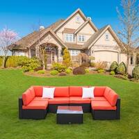 Kinbor 7 Piece All Weather Outdoor Furniture Patio Sectional Furniture Set Cushioned Rattan Wicker Sofa Set