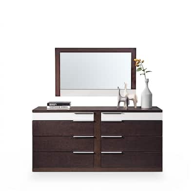 Modrest Torino Modern Brown Oak & Grey Dresser & Mirror Set