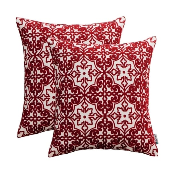 Wine Red Embroidered Pillows Covers For Couch Sofa Bed 18 x 18 inch