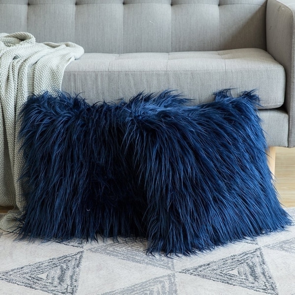 Shop Luxury Series Style Dark Blue Faux Fur Throw Pillow Case Cushion