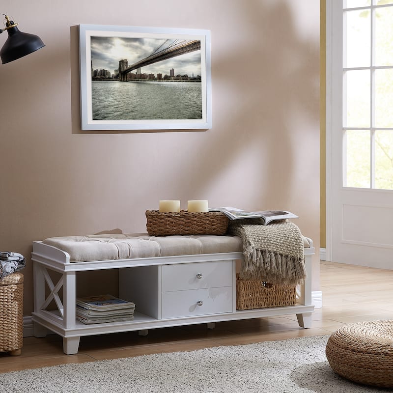 Waggoner White Upholstered Storage Bench
