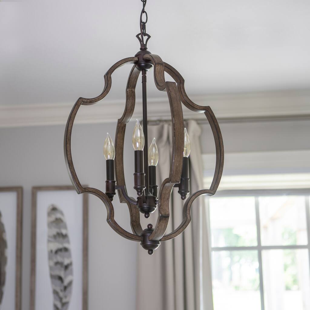 Walken Bronze Metal/ Wood Orb 4-light Pendant