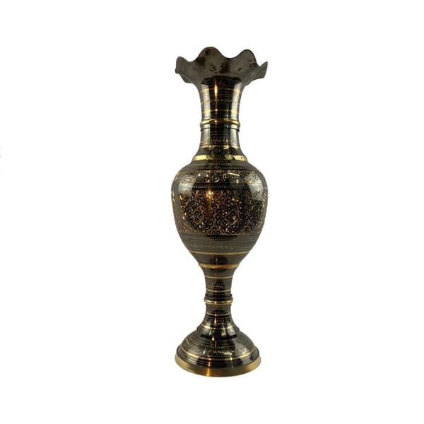 Vintage Black Lacquered Brass Etched Vase - household items - by
