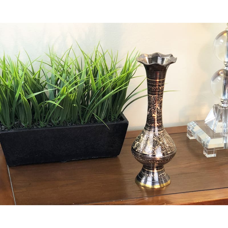 Natural Geo Brass Elegant Black/Gold 10" Table Vase