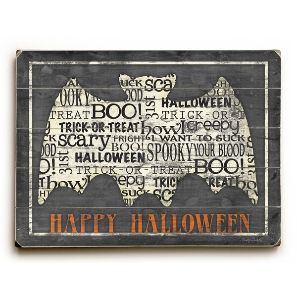 Happy Halloween - Bat - Planked Wood Wall Decor by Misty Diller