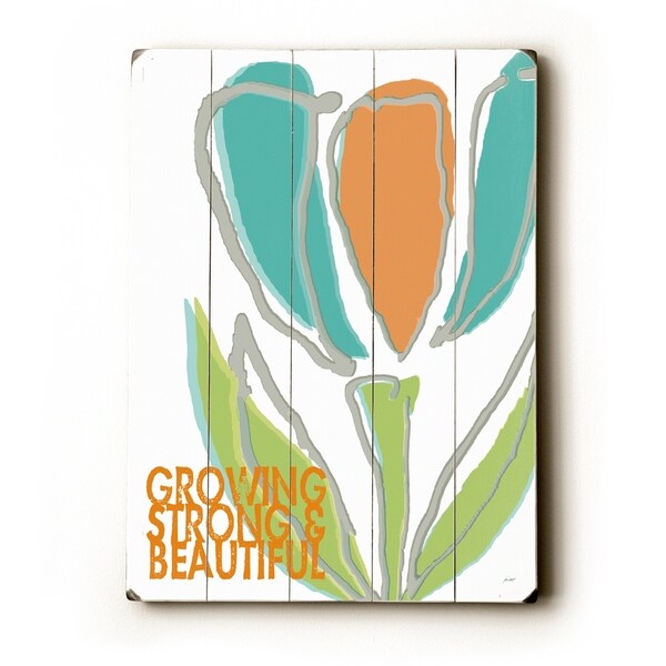 Growing Strong Beautiful #3 - Planked Wood Wall Decor by Lisa Weedn