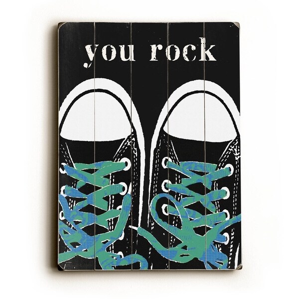 You Rock Blue - Planked Wood Wall Decor by Lisa Weedn