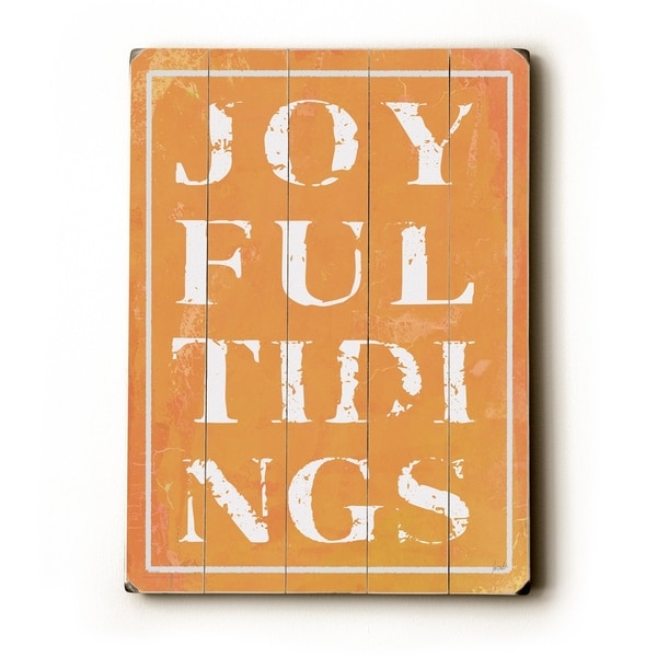 Joyful Tidings Orange - Planked Wood Wall Decor by Lisa Weedn