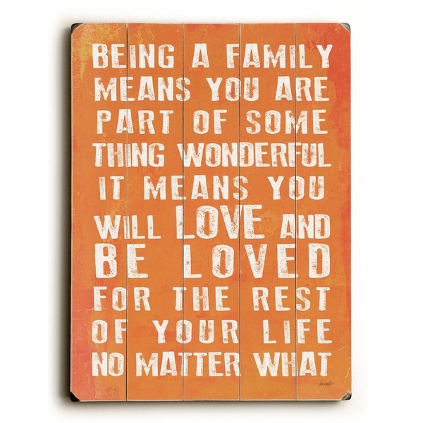 Being A Family - Coral - Planked Wood Wall Decor by Lisa Weedn