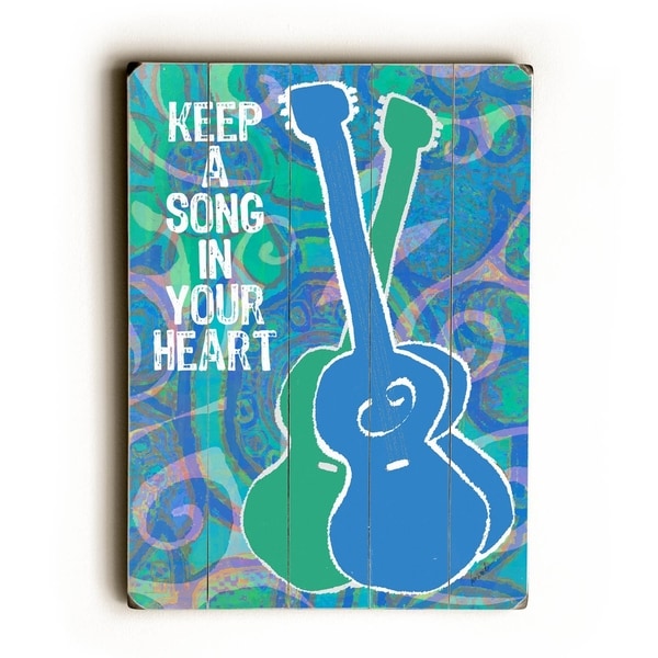 Keep a song in your heart large - Planked Wood Wall Decor by Lisa Weedn