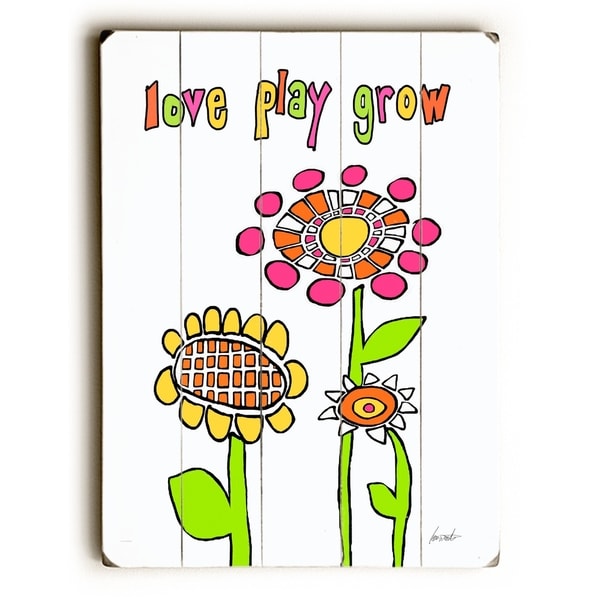 Love play grow - Planked Wood Wall Decor by Lisa Weedn