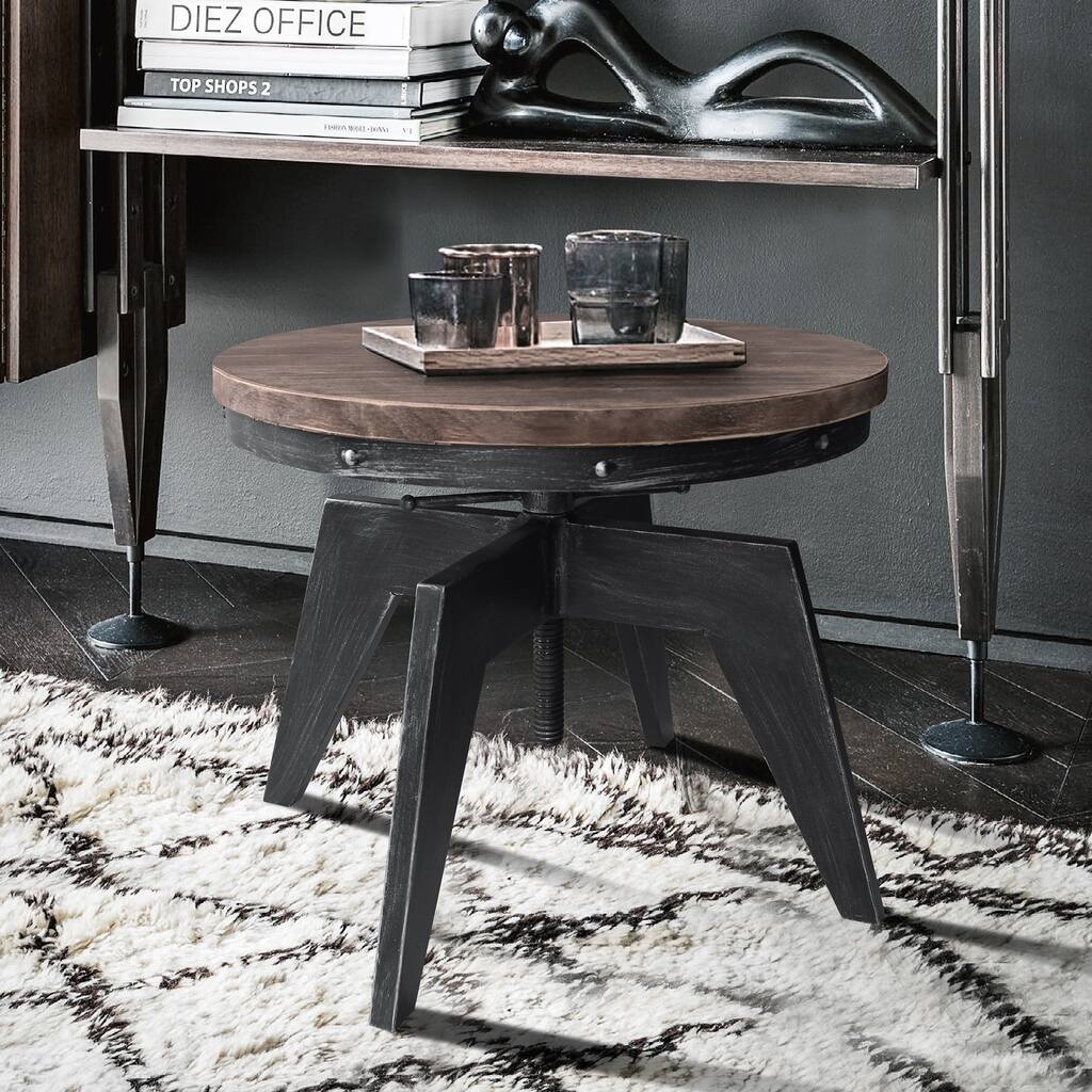 Armen Living Dayton Industrial Coffee Table in Industrial Grey and Pine Wood Top