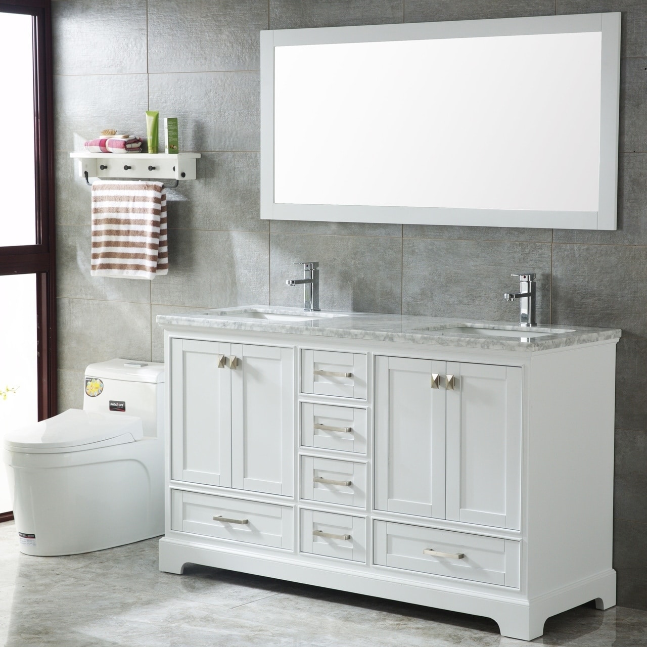 Havana 60 Inch Double Sinks Modern Bathroom Vanity Set White Double Sinks Modern Bathroom Vanity Set