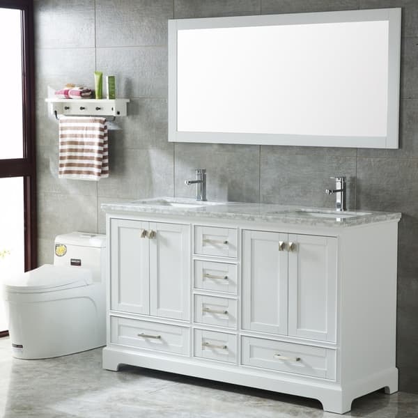 Havana 60 Inch Double Sinks Modern Bathroom Vanity Set White Havana 60 Inch Double Sinks Modern