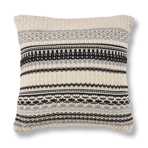 KAS Ivory/Black Sweater Chunky Knit Throw Pillow