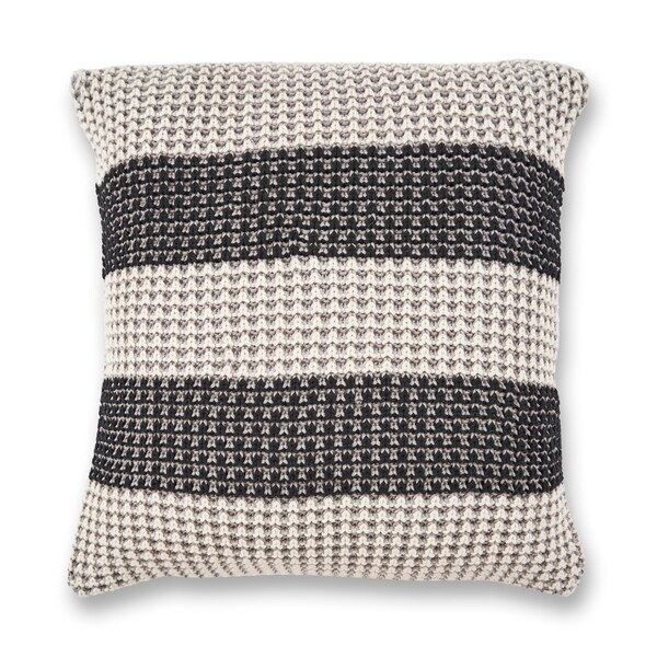 KAS Grey/Black Stripe Chunky Knit Throw Pillow