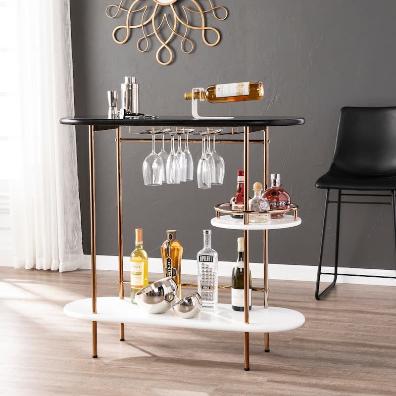SEI Furniture Ringkobing Art Deco Bar Table with Shelves and Glassware Racks