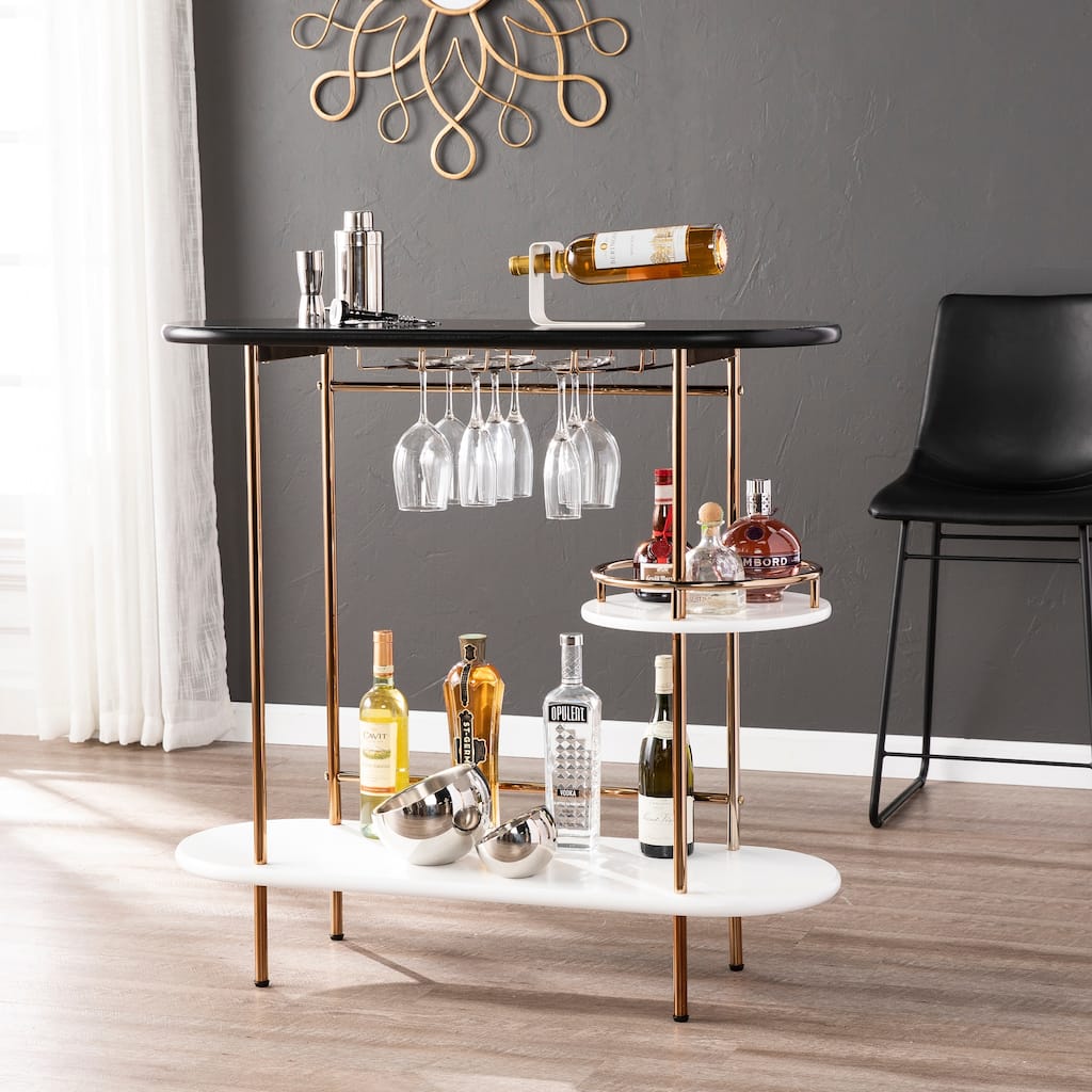 SEI Furniture Ringkobing Art Deco Bar Table with Shelves and Glassware Racks